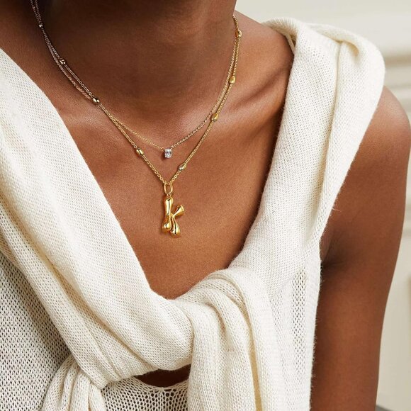 Adjustable Bead Chain Bubble Letter Necklace in 14K Gold - Thoughtful Gift Idea - Picture 3 of 8